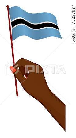 Female hand gently holds small flag of Botswana. Holiday design element. Cartoon vector on white background