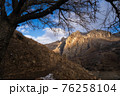 Lone tree grow at the edge of cliff. Force of life. Strong plant fighting for its future. Mountain landscape 76258104