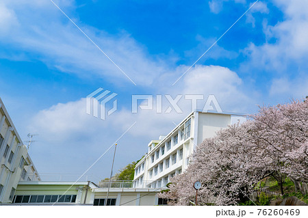 学校の校舎と桜　入学・卒業イメージ 76260469