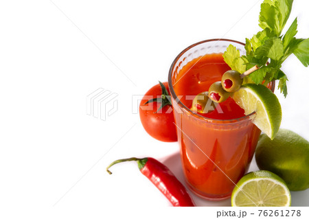 Bloody Mary cocktail in glass and ingredients Bloody Mary cocktail in glass and ingredients 76261278