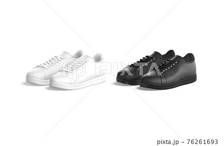 Blank black and white leather sneakers with lace mockup, isolated 76261693