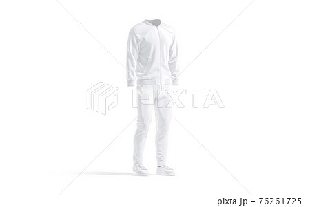 Blank white sport tracksuit with bomber, pants and sneakers mockup 76261725