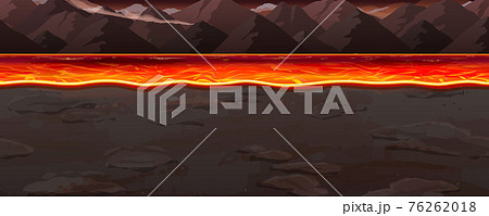 マグマ 溶岩の海の風景イラスト 横スクロールゲームの背景 シームレスのイラスト素材