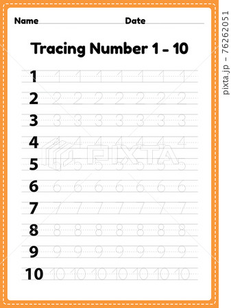 Tracing number 1-10 worksheet for kindergarten and preschool kids for educational handwriting practice in a printable page. 76262051