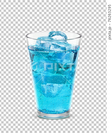 Glass Blue Hawaii Drink Ice Illustration Real 76263295