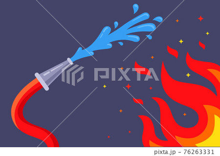 fire hose extinguishes flames with water. putting out fire in the building. 76263331