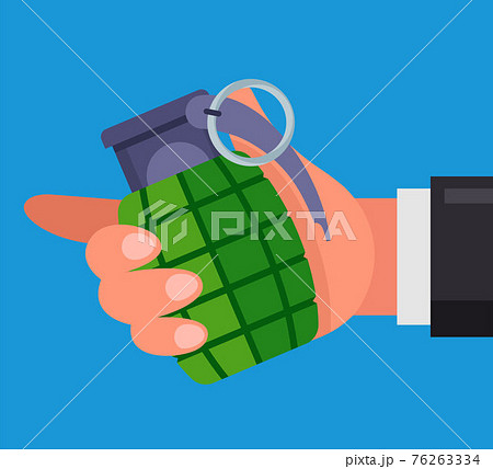 man holds a combat grenade in his hand. threatens to blow himself up. 76263334