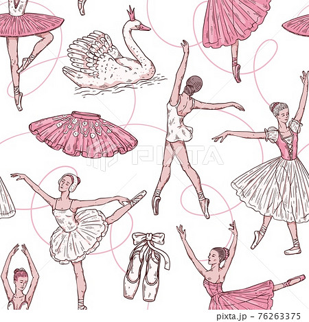 Dancing ballerinas, pointe and swan a vector pattern on theme ballet Swan Lake Dancing ballerinas, pointe and swan a vector pattern on theme ballet Swan Lake 76263375