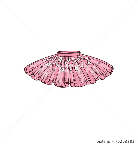 Pink ballet tutu skirt with embroidery, sketch vector illustration isolated. Pink ballet tutu skirt with embroidery, sketch vector illustration isolated. 76263383