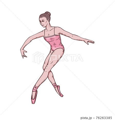 Ballerina in dancing motion, dancer of ballet on rehearsal theatre performance 76263385
