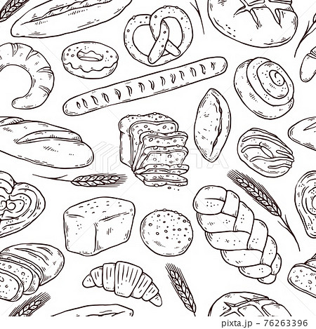 Seamless Pattern With Hand Drawn Bread Doodle のイラスト素材