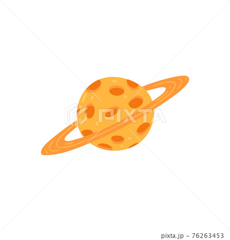 Saturn planet with craters and gas rings, flat vector illustration isolated. 76263453