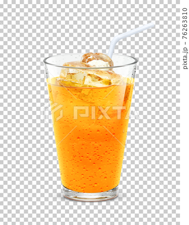 グラス オレンジジュース 飲み物 氷 イラスト リアル ストローのイラスト素材