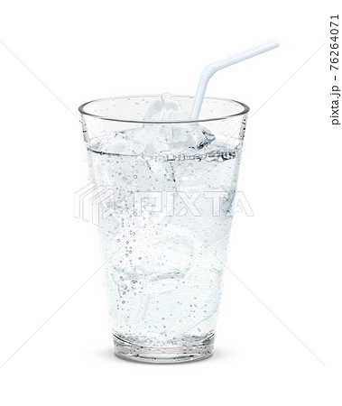 グラス 炭酸水 ソーダ 飲み物 氷 イラスト リアル ストロー 76264071