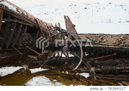 Close up surface of old wooden boat, of old shipyard side. 76264327