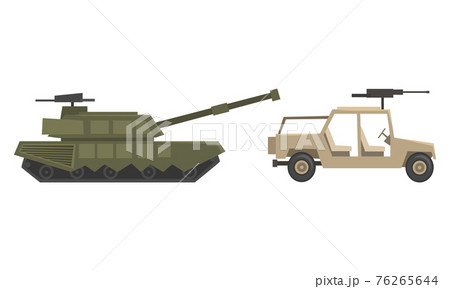 Army Machines Set, Military Vehicles, Heavy Special Transport Flat Vector Illustration 76265644
