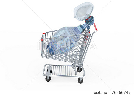 Shopping cart with bag valve mask, Ambu bag, 3D rendering Shopping cart with bag valve mask, Ambu bag, 3D rendering 76266747