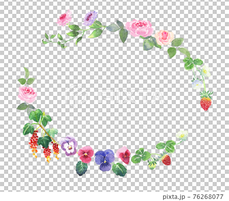 <Watercolor> Oval wreath frame material of enchanted forest bouquet (berries, pansies, roses, vines) <Watercolor> Oval wreath frame material of enchanted forest bouquet (berries, pansies, roses, vines) 76268077