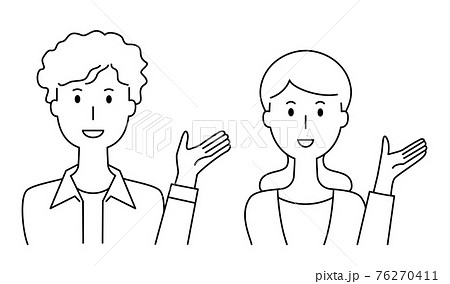 手を広げて案内する笑顔の男女のベクターイラストのイラスト素材