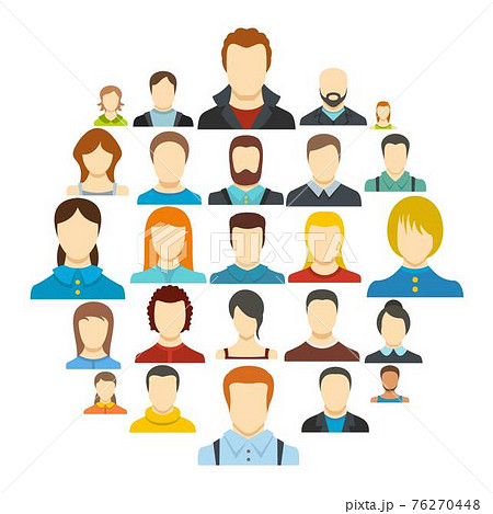 Avatar user icon set isolated, flat style Avatar user icon set isolated, flat style 76270448