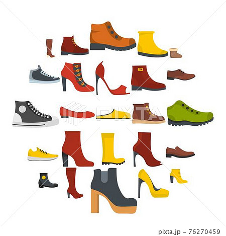 Footwear shoes icon set isolated, flat style 76270459