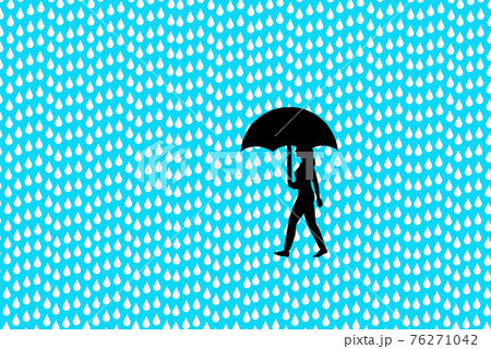 豪雨と傘をさす人のイラスト素材