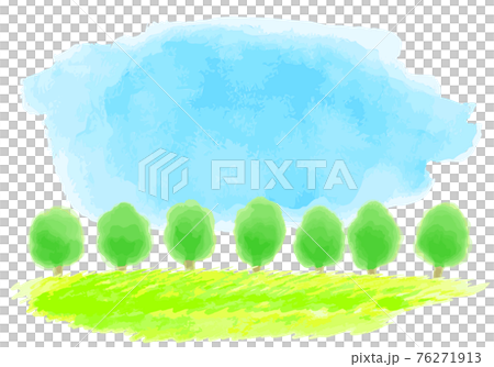 Watercolor illustration of sky, field and wood Watercolor illustration of sky, field and wood 76271913