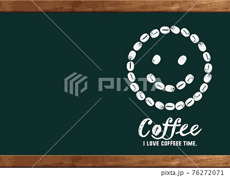 コーヒーのイラスト 黒板にかわいい豆のイラストとメッセージ入り フレームイラスト のイラスト素材