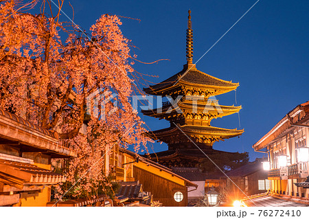 《京都府》春の京都・夜桜と八坂の塔 76272410