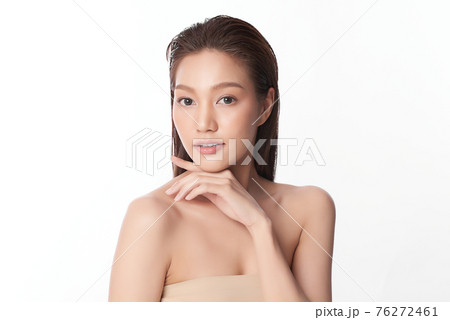 Beautiful young asian woman with clean fresh skin on white background, Face care, Facial treatment, 76272461