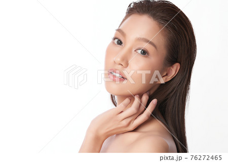 Beautiful young asian woman with clean fresh skin on white background, Face care, Facial treatment, 76272465