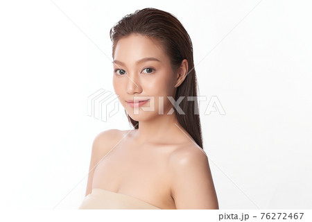 Beautiful young asian woman with clean fresh skin on white background, Face care, Facial treatment, 76272467