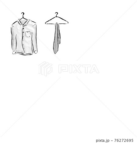 ハンガーとシャツの挿絵 墨の手描き室内イラスト のイラスト素材