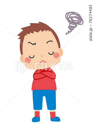 腕組みをして考え込んでいる可愛い小さな男の子のイラストのイラスト素材