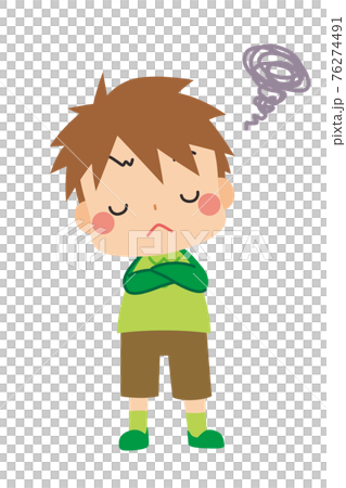 腕組みをして考え込んでいる可愛い小さな男の子のイラストのイラスト素材