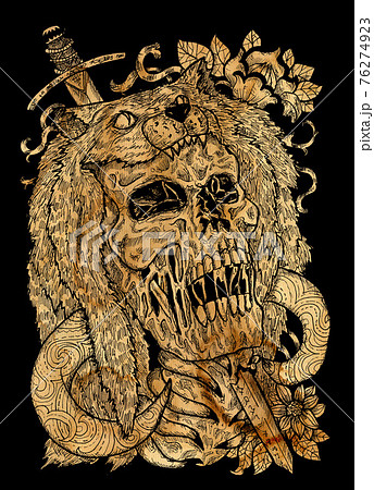 Black And Gold Illustration With Scary Skull Stock Illustration