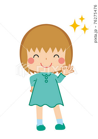 満面の笑みでokサインを出している可愛い小さな女の子のイラストのイラスト素材