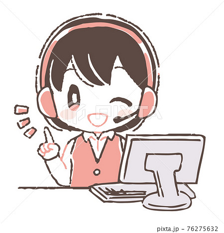 指差しウインクするオペレーターの女性のイラストのイラスト素材