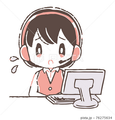 困り顔のオペレーターの女性のイラストのイラスト素材