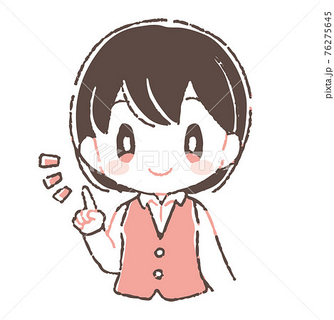 指差しする受付の女性のイラストのイラスト素材