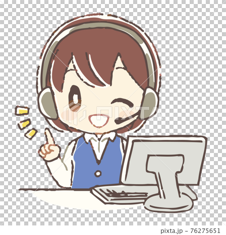 指差しウインクするオペレーターの女性のイラストのイラスト素材