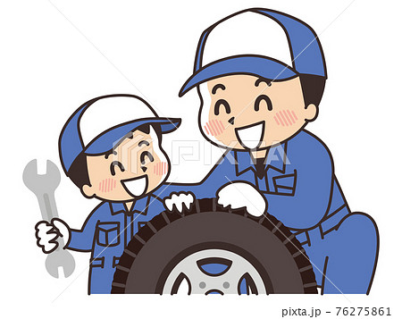 自動車整備士の仕事を体験する子供のイラスト素材