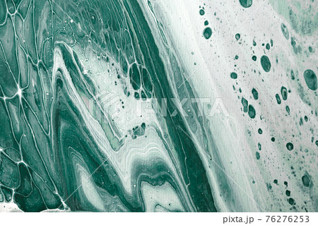 Acrylic Fluid Art. Natural Turquoise waves and frothy bubbles flow on canvas. Digital decor. Abstract stone background or texture 76276253