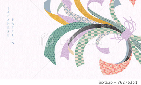 Japanese background with geometric pattern vector. Ribbon object decoration with gold texture in vintage style. 76276351