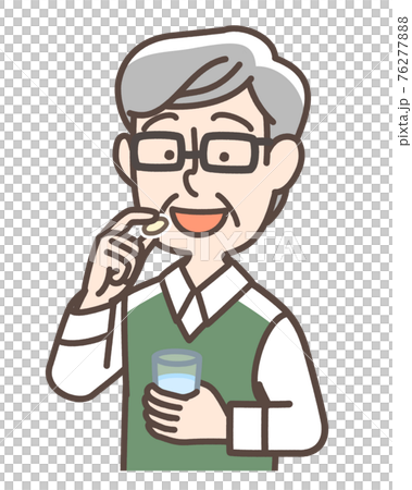 薬、サプリメントなどの錠剤をのむおじいさん 76277888