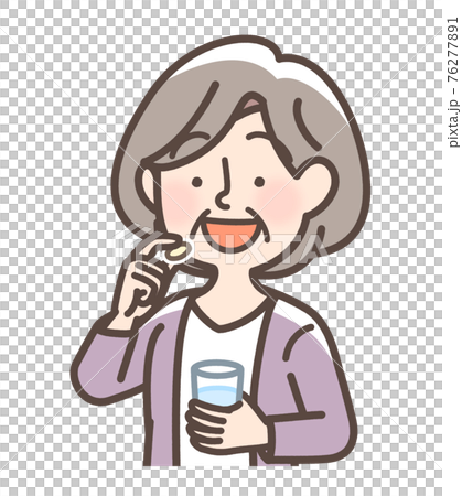 サプリメントを服用するおばあさん 76277891