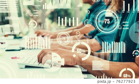 Creative visual of business people in working at computer desk 76277923