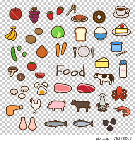シンプルでかわいい食品のイラストセット 手書き風 76278067