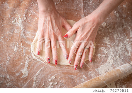 preparing pizza dough view from above 76279611