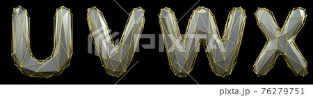 Letter set U, V, W, X made of realistic 3d render silver color. Collection of gold low polly style Letter set U, V, W, X made of realistic 3d render silver color. Collection of gold low polly style 76279751